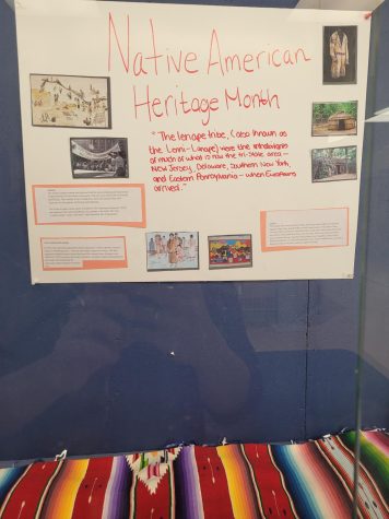 In addition to daily announcements infomring students of important Native Americans and their accomplishments a display case was designed to highlight the contributions of a New Jersey tribe, Lenni Lenape.